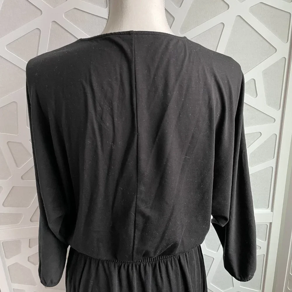 Garnet Hill Batwing Faux Wrap Knit Midi Dress Black Sz M Medium - Picture 8 of 12
